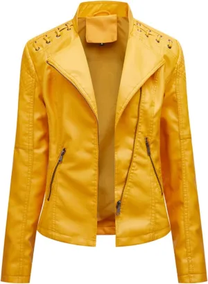 Faux Leather Jacket Plus Size Women Lapel Zip Moto Biker Coats Cropped Open Front Lined Faux Lambskin Pleather Suit