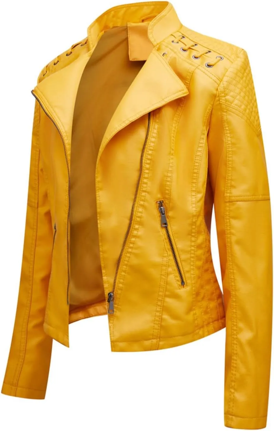Faux Leather Jacket Plus Size Women Lapel Zip Moto Biker Coats Cropped Open Front Lined Faux Lambskin Pleather Suit