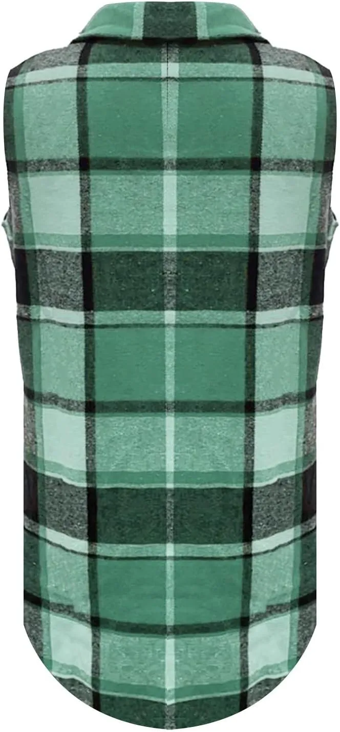 Flannel Vest Women 2024 Fashion Sleeveless Button Down Plaid Vest Jacket Casual Fall Winter Warm Outwear with Pockets