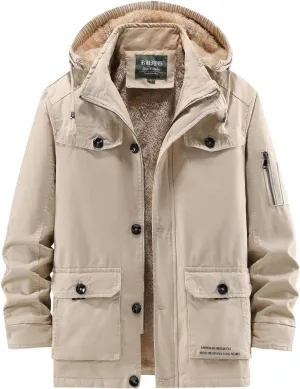 Fleece Jacket Men Winter Warm Plush Lined Sherpa Coats Casual Long Sleeve Hoodies With Pocket Solid Color Zip Outwear
