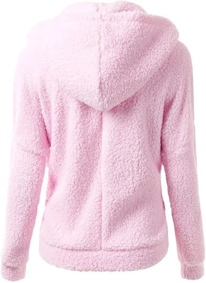 Fleece Jackets Women Fall Winter Coat Soft Fuzzy Jacket Zip Up Hoodie Plus Size Warm Thermal Outerwear with Pokcets