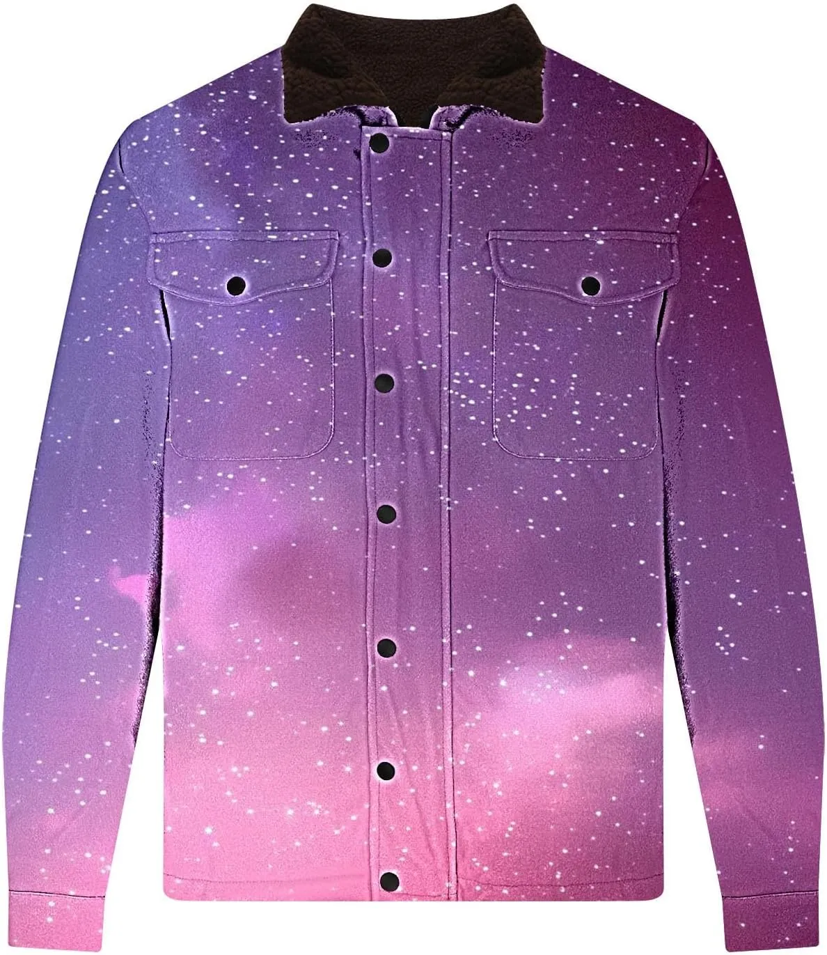 Fleece Lined Jacket Men Color Gradient Jacket Trucker Jacket Turn Down Collar Jacket Casual Winter Coat with Pockets