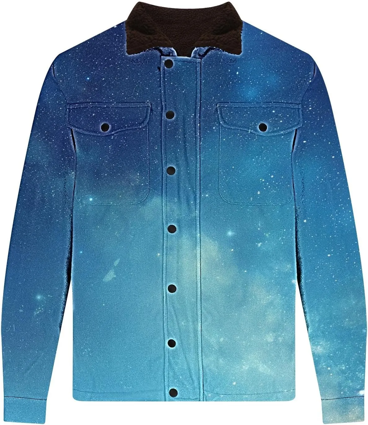Fleece Lined Jacket Men Color Gradient Jacket Trucker Jacket Turn Down Collar Jacket Casual Winter Coat with Pockets