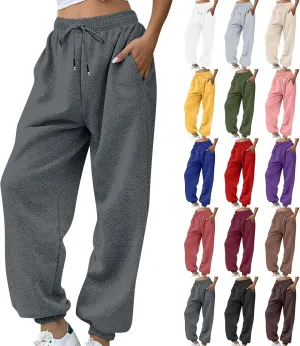 Fleece Lined Joggers Women High Waisted Baggy Sweatpants with Pockets Casual Drawstring Athletic Workout Jogger Pants