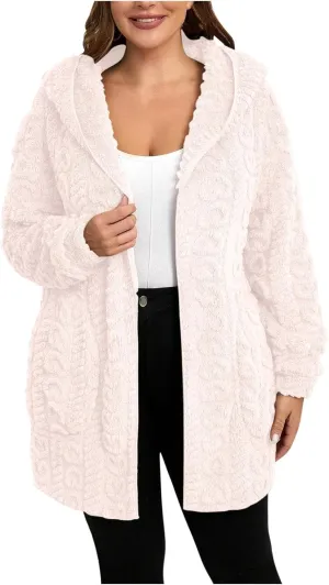 Fleece Lined Sweater Jacket Women Fluffy Sweater Coat Open Front Cardigan Jacket Winter Hooded Coats Warm Outerwear