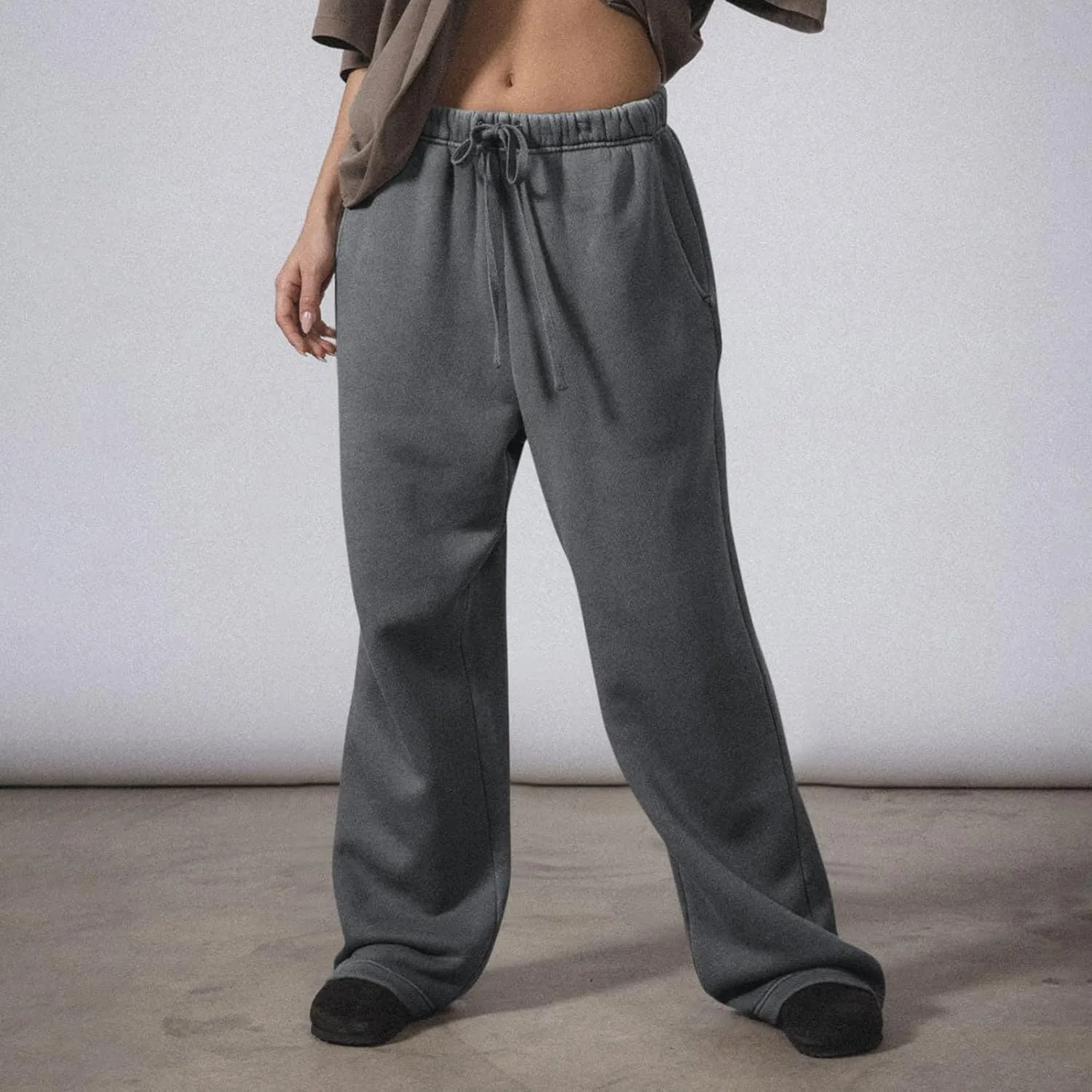Fleece Lined Sweatpants Women Baggy Athletic Wide Leg Pants Winter Warm Comfy Soft Low Waisted Joggers with Pockets
