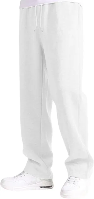 Fleece Sweatpants Men Baggy Open Bottom Athletic Workout Pants Relaxed Fit Straight Leg Sweatpants with Pockets
