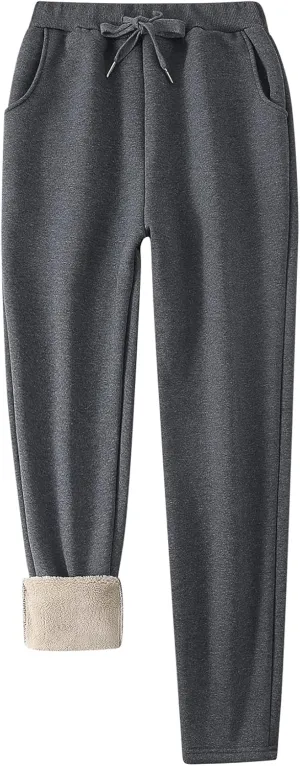 Flygo Women's Winter Warm Athletic Track Fleece Joggers Pants Sherpa Lined Sweatpants