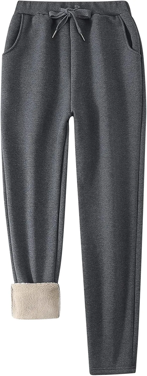 Flygo Women's Winter Warm Athletic Track Fleece Joggers Pants Sherpa Lined Sweatpants