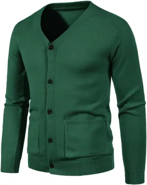 Fxbar Men's Cardigan Sweaters V Neck Long Sleeve Cardigans Slim Fit Casual Buttons Down Ribbed Knitted Sweater