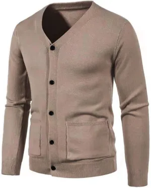 Fxbar Men's Cardigan Sweaters V Neck Long Sleeve Cardigans Slim Fit Casual Buttons Down Ribbed Knitted Sweater