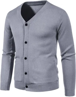 Fxbar Men's Cardigan Sweaters V Neck Long Sleeve Cardigans Slim Fit Casual Buttons Down Ribbed Knitted Sweater