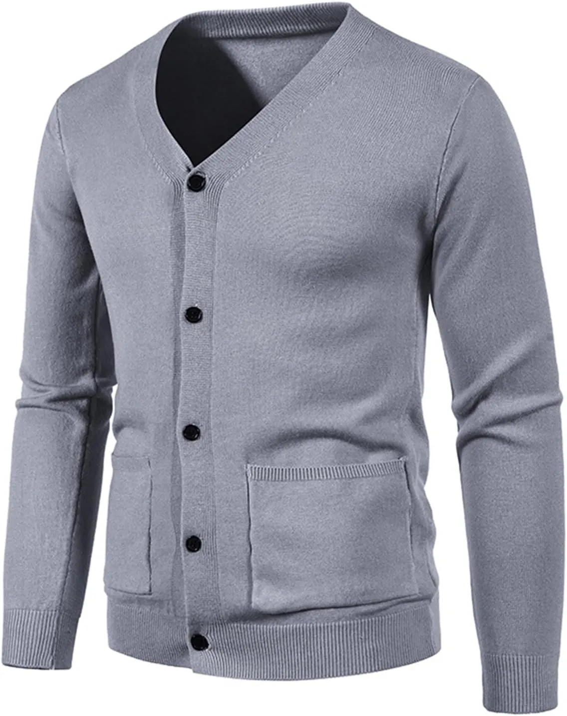 Fxbar Men's Cardigan Sweaters V Neck Long Sleeve Cardigans Slim Fit Casual Buttons Down Ribbed Knitted Sweater