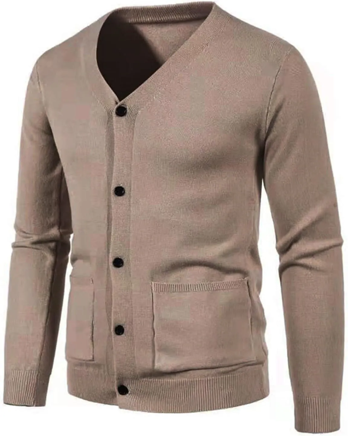 Fxbar Men's Cardigan Sweaters V Neck Long Sleeve Cardigans Slim Fit Casual Buttons Down Ribbed Knitted Sweater