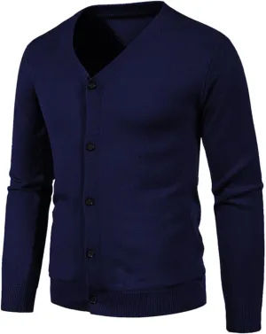 Fxbar Men's Cardigan Sweaters V Neck Long Sleeve Cardigans Slim Fit Casual Buttons Down Ribbed Knitted Sweater