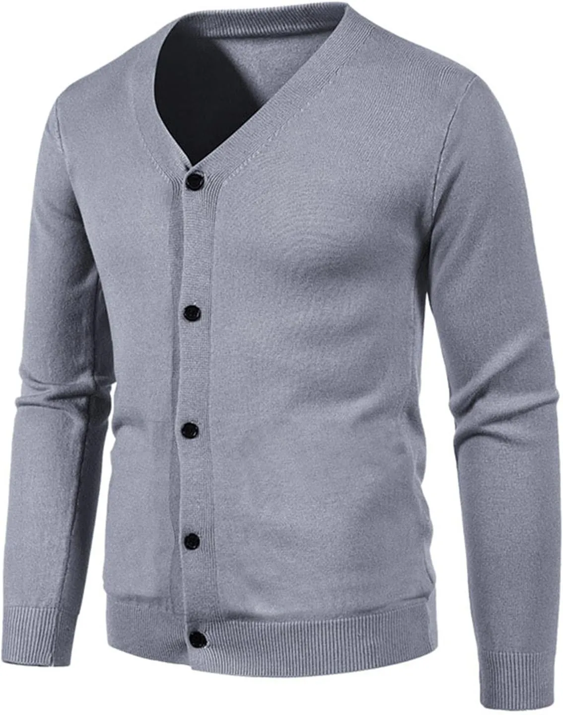 Fxbar Men's Cardigan Sweaters V Neck Long Sleeve Cardigans Slim Fit Casual Buttons Down Ribbed Knitted Sweater