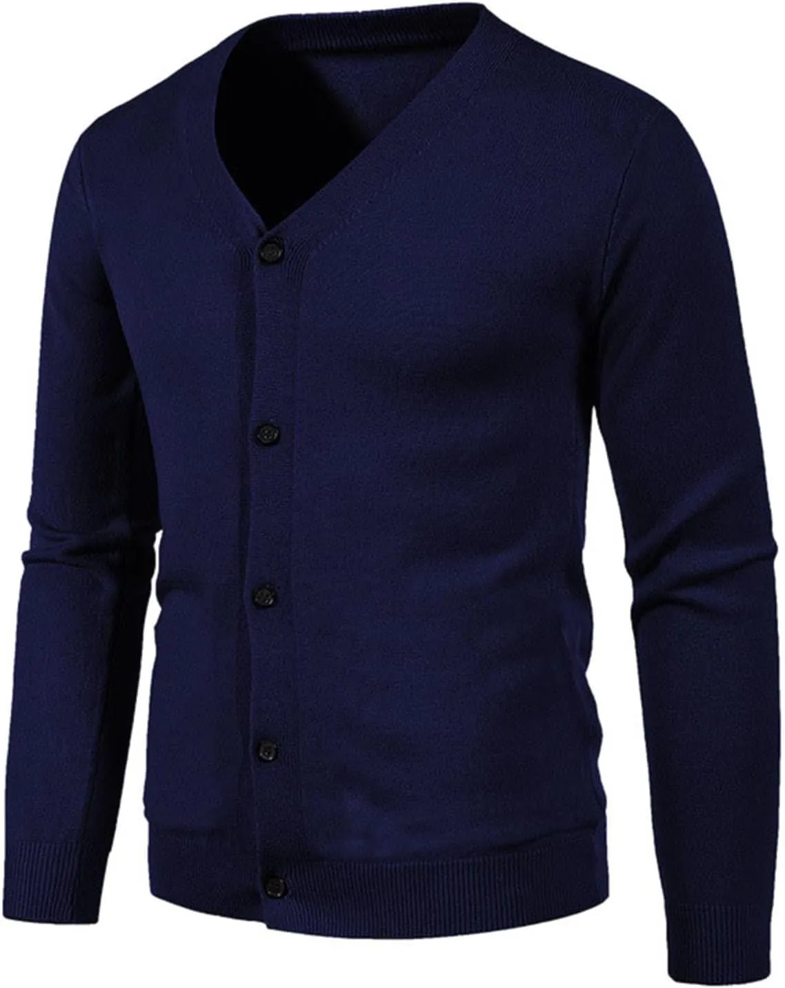 Fxbar Men's Cardigan Sweaters V Neck Long Sleeve Cardigans Slim Fit Casual Buttons Down Ribbed Knitted Sweater