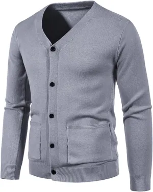 Fxbar Men's Cardigan Sweaters V Neck Long Sleeve Cardigans Slim Fit Casual Buttons Down Ribbed Knitted Sweater