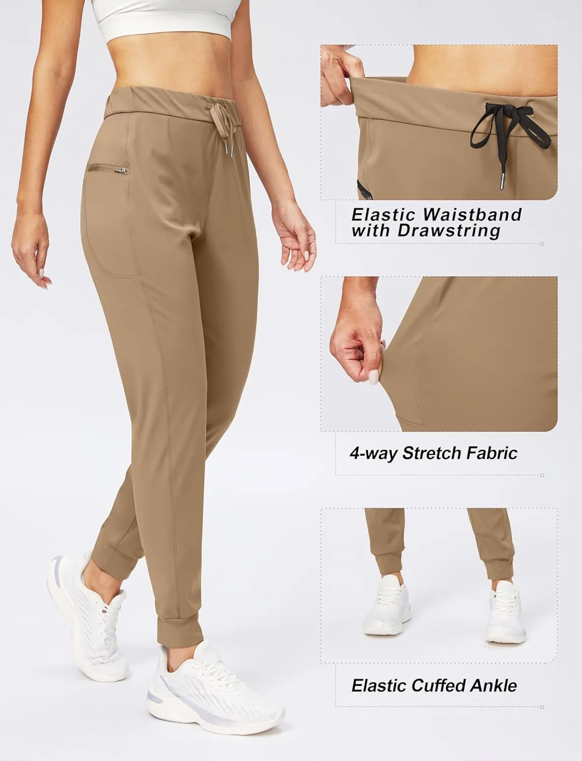 G Gradual Women's Joggers Pants with Zipper Pockets Stretch Tapered Athletic Joggers for Women Lounge, Jogging, Workout