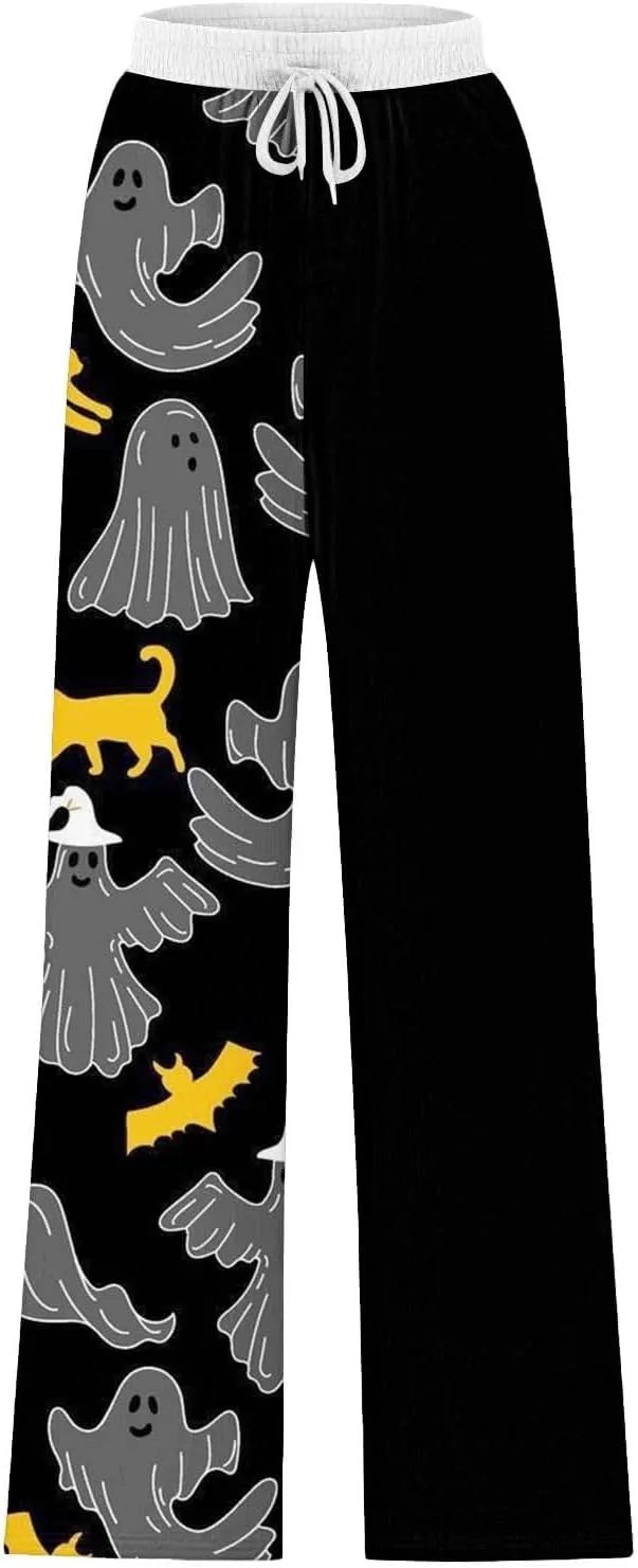 Halloween Women Sweatpant Lacing Solid Color Waist Waist Wide Leg Casual Pants Track Pants Streetwear Wide Leg Yoga