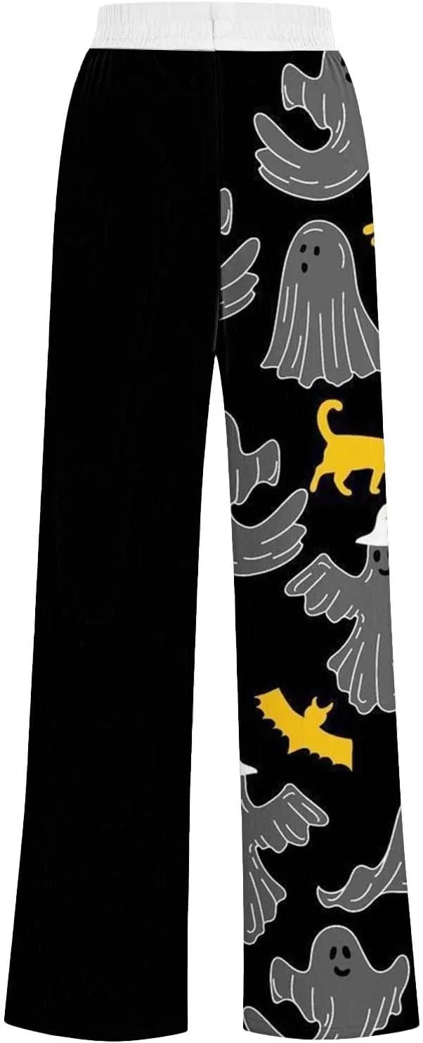 Halloween Women Sweatpant Lacing Solid Color Waist Waist Wide Leg Casual Pants Track Pants Streetwear Wide Leg Yoga