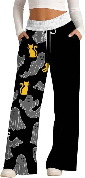 Halloween Women Sweatpant Lacing Solid Color Waist Waist Wide Leg Casual Pants Track Pants Streetwear Wide Leg Yoga