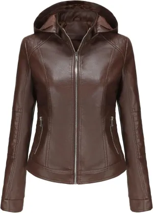 HGps8w Faux Leather Jacket for Women Classic Stand Collar PU Hoodies Casual Lightweight Zip Up Motorcycle Biker Coat Outwear
