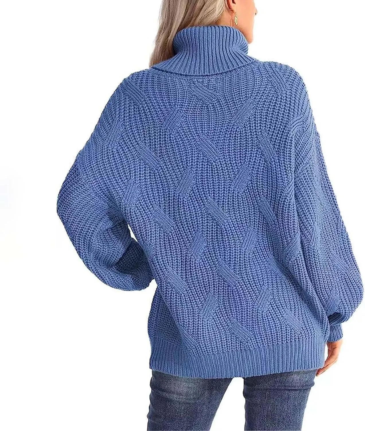 HGps8w Women's Turtleneck Pullover Sweaters Oversized Casual Long Sleeve Chunky Cable Knit Solid Color Jumper Tops