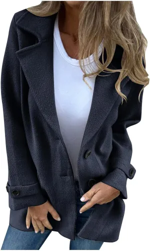 HGps8w Women's Winter Wool Coats Classic Notch Lapel Wool Blend Peacoat Trench Jacket Outwear with Pockets