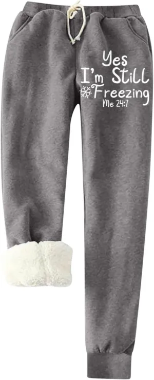 High Waist Tummy Control Leggings Fleece Lined Leggings Women Thick Sherpa Polar Lined Jogger Pants Printed Sweatpant Winter Thermal Athletic Lounge Womens Sweatpants Joggers