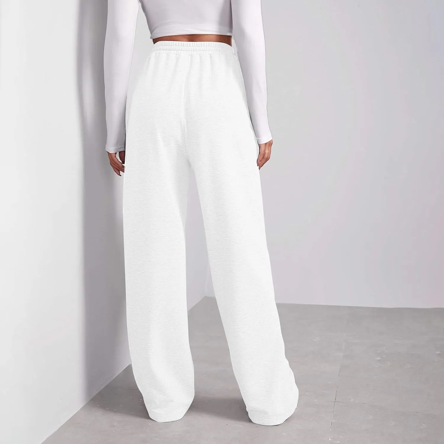 High Waisted Wide Leg Sweatpants Women Baggy Fleece Cotton Joggers with Pockets Drawstring Lounge Comfy Track Pants