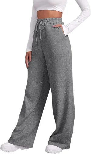 High Waisted Wide Leg Sweatpants Women Baggy Fleece Cotton Joggers with Pockets Drawstring Lounge Comfy Track Pants