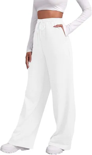 High Waisted Wide Leg Sweatpants Women Baggy Fleece Cotton Joggers with Pockets Drawstring Lounge Comfy Track Pants