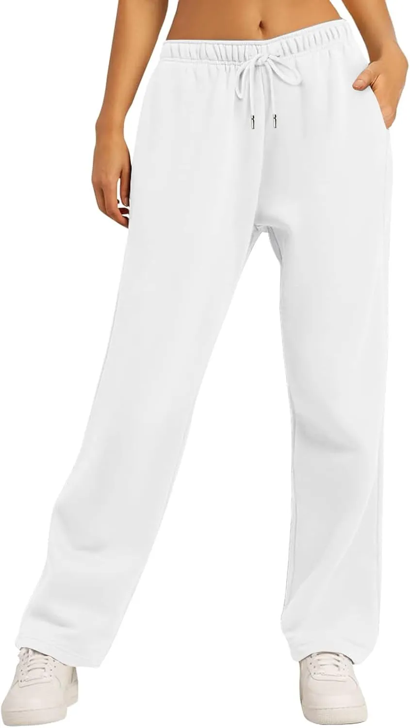 High Waisted Wide Leg Sweatpants Women Baggy Fleece Cotton Joggers with Pockets Drawstring Lounge Comfy Track Pants