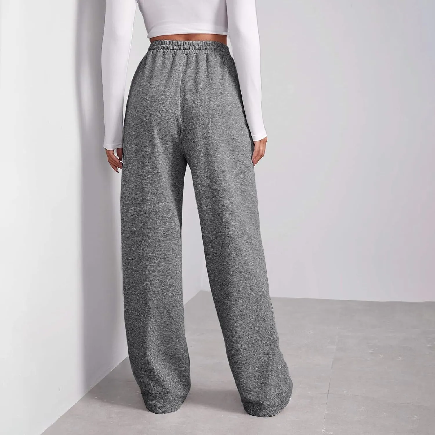 High Waisted Wide Leg Sweatpants Women Baggy Fleece Cotton Joggers with Pockets Drawstring Lounge Comfy Track Pants