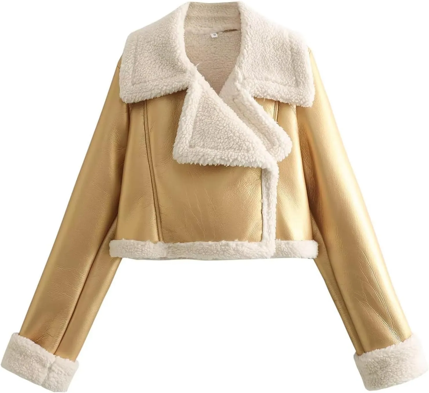 hlysgo Women Winter Jacket Faux Leather Thicken Fleece Lined Motorcycle Jacket Shearling Fluffy Coat Cropped Bomber Jacket