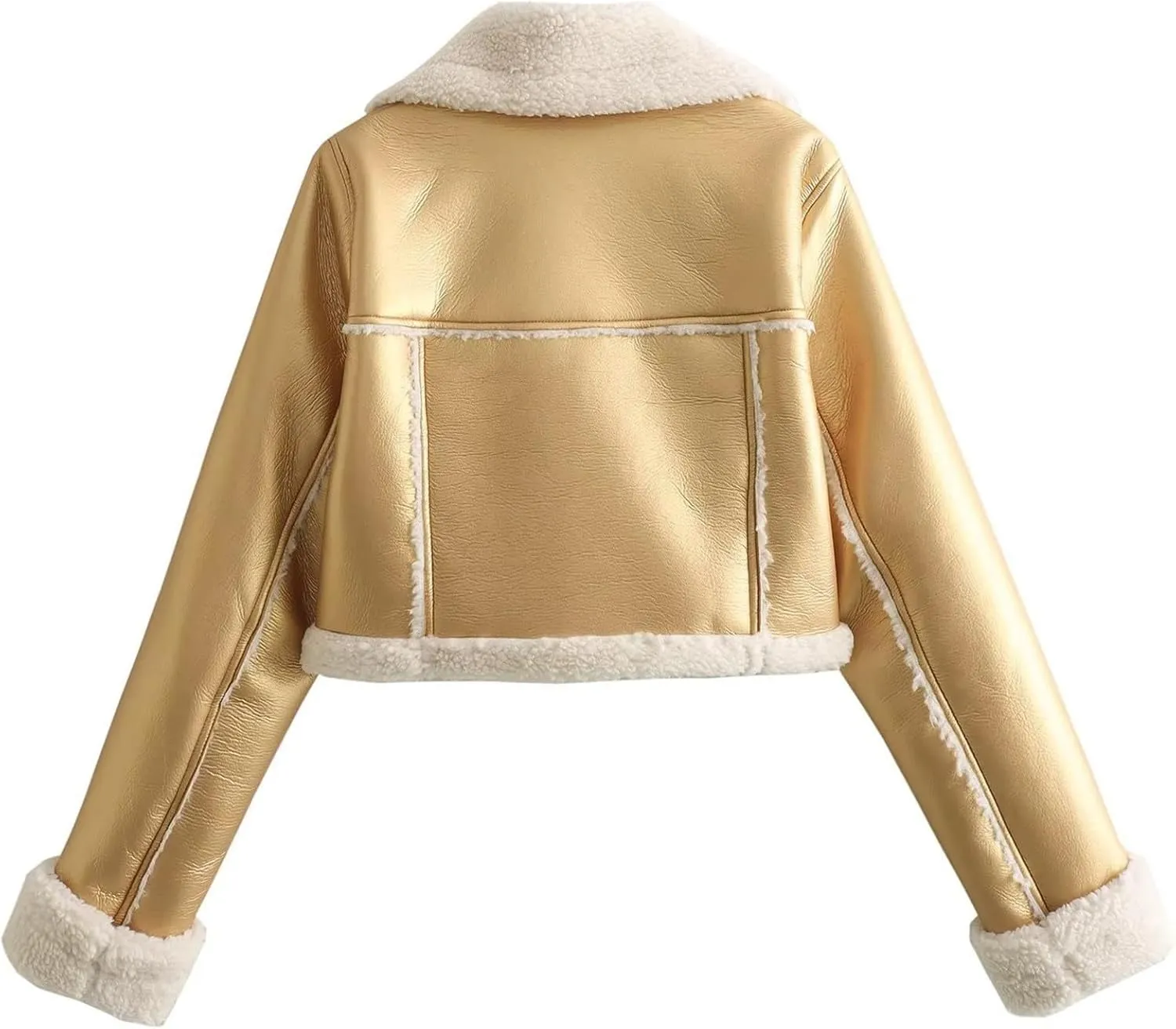 hlysgo Women Winter Jacket Faux Leather Thicken Fleece Lined Motorcycle Jacket Shearling Fluffy Coat Cropped Bomber Jacket