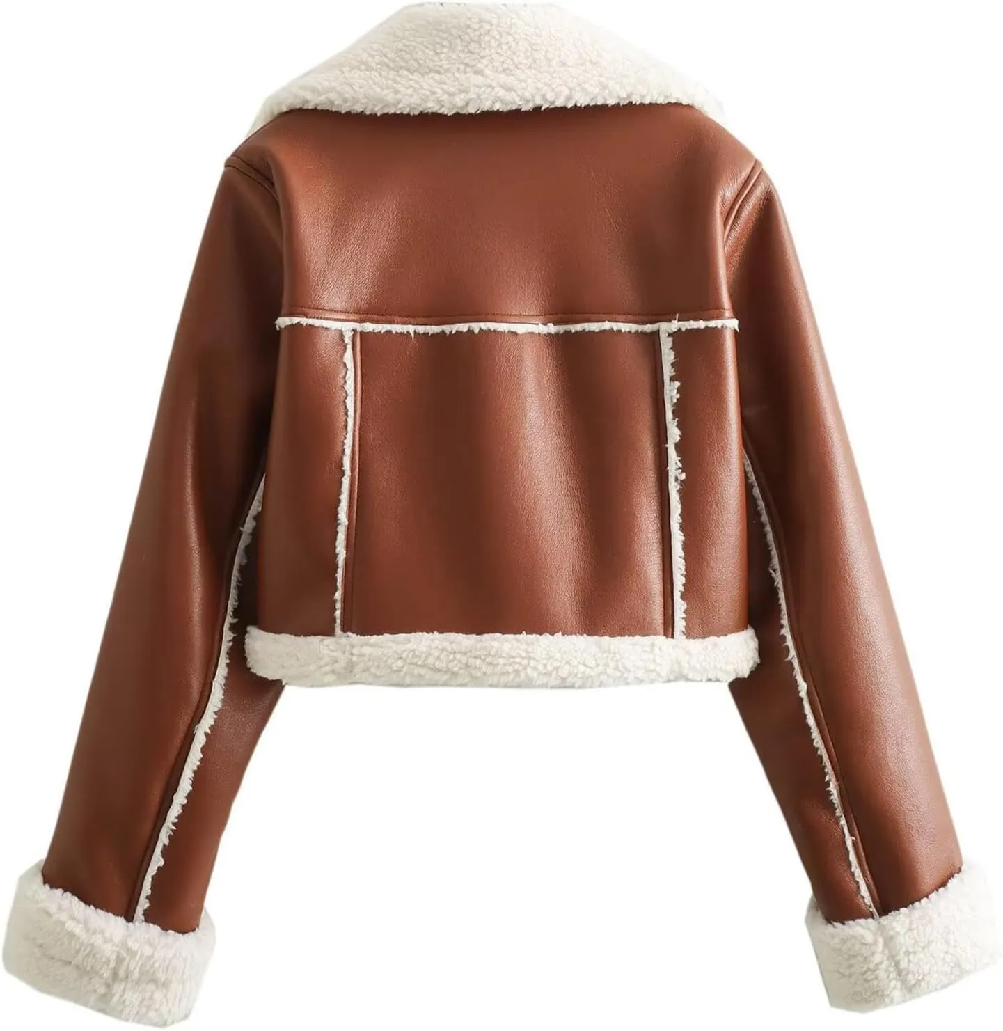 hlysgo Womens Faux Shearing Leather Jackets Sherpa-Lined Crop Coat Winter Bomber Jacket Short Outerwear Winter Clothes