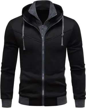 Hoodies For Men Casual Long Sleeve Zip Jacket Trendy Solid Color Coat Lightweight Drawstring Sport Outwear With Pocket