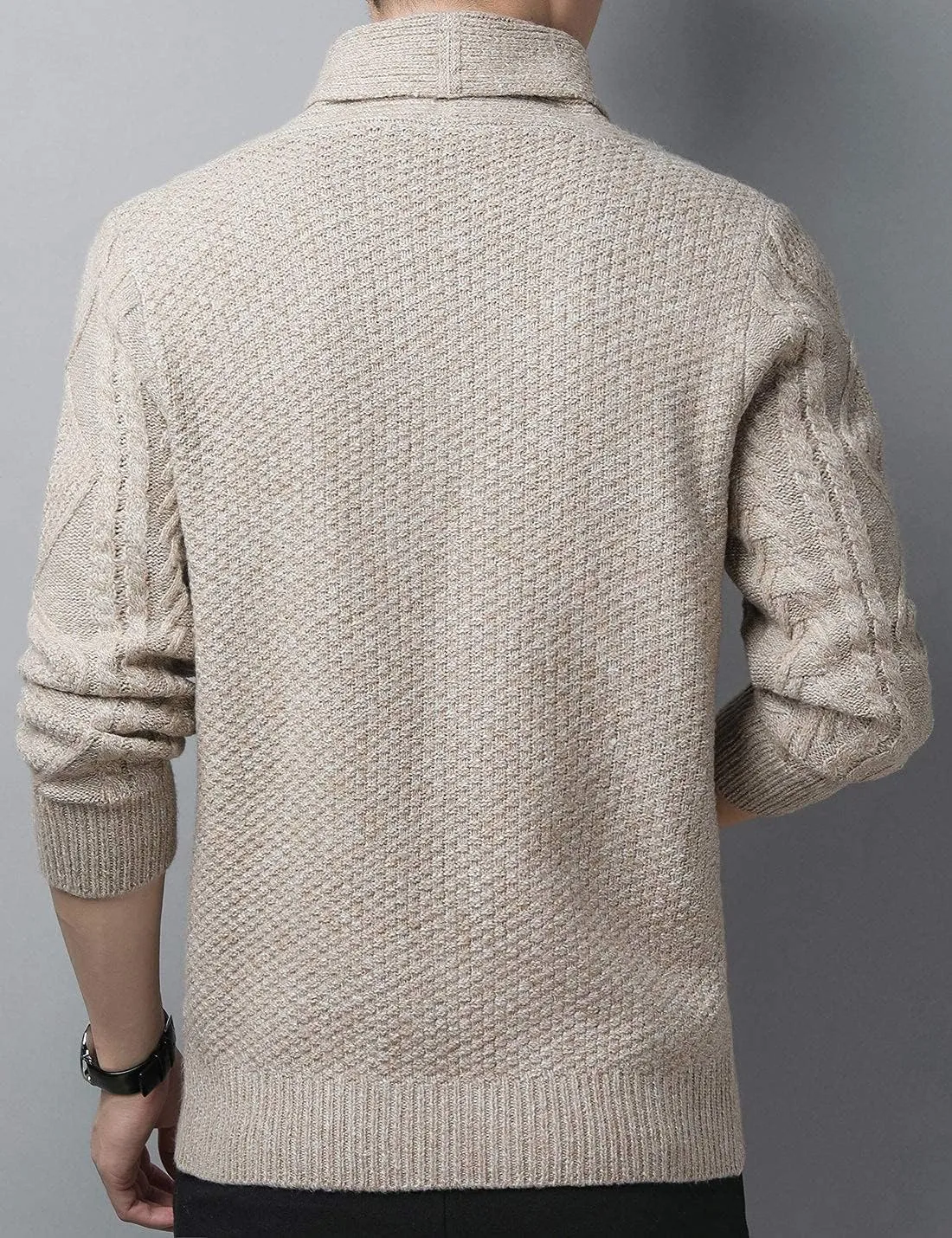 Hotmiss Men's Casual Shawl Collar Button Down Cabel Knit Pockets Cardigans Sweaters
