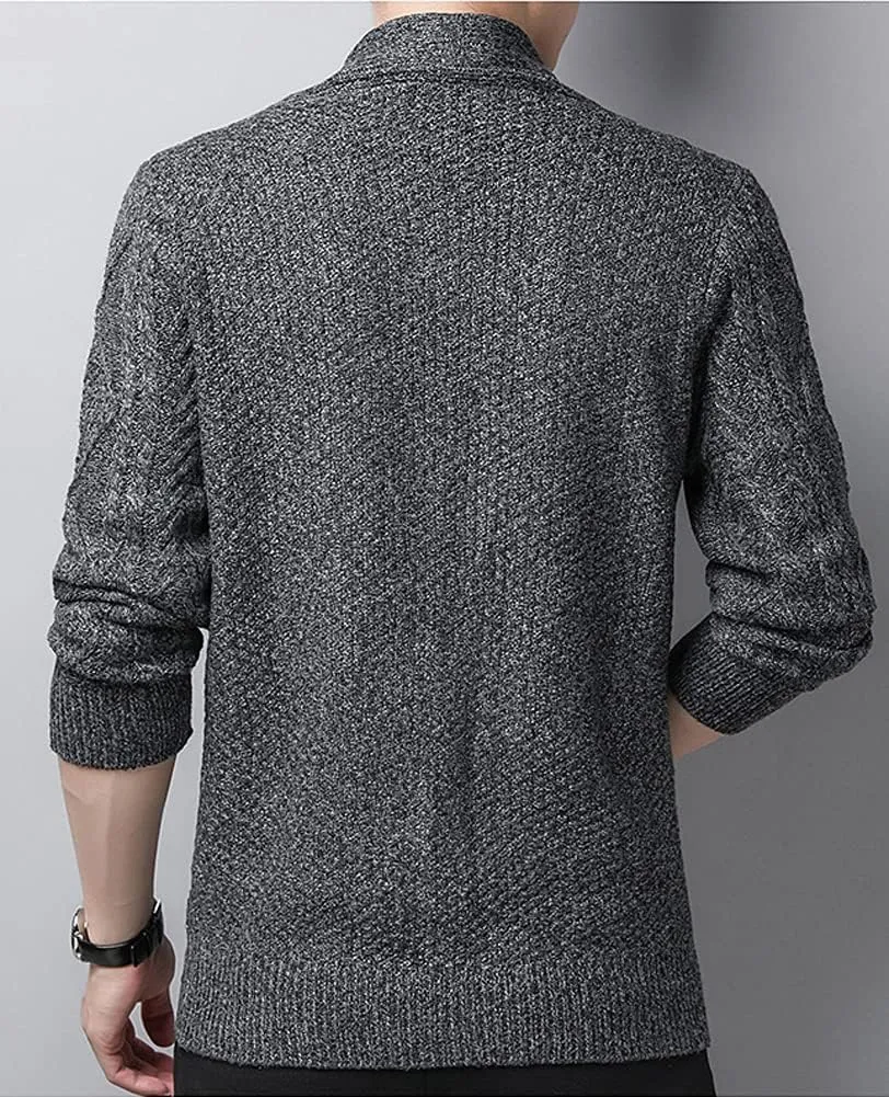 Hotmiss Men's Casual Shawl Collar Button Down Cabel Knit Pockets Cardigans Sweaters