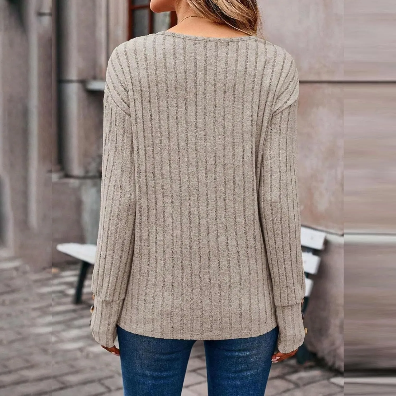 iLH Womens Sweater 2024 Long Sleeve Ribbed Knit Sweaters Casual V Neck Shirts Lightweight Loose Trendy Tunic Tops