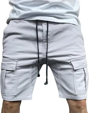 JEsilunmaMY Mens Multi-Pocket Cargo Shorts Elastic Waist Lounge Shorts with Drawstring Summer Baggy Cotton Straight Shorts