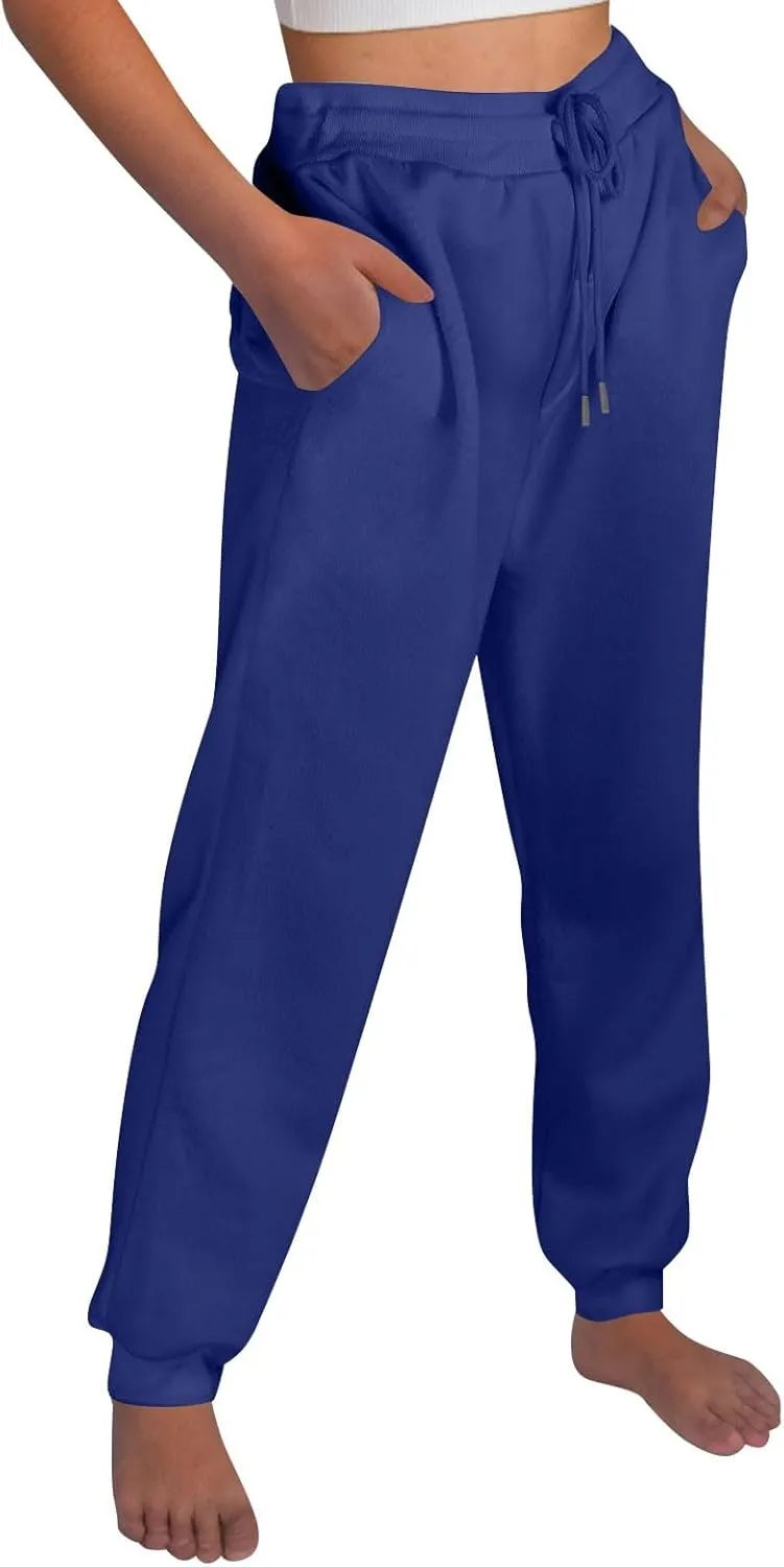 Jogger Sweatpants Women Baggy Comfy Elastic High Waisted Fleece Sweatpants Outdoor Workout Joggers w/Pockets