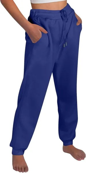 Jogger Sweatpants Women Baggy Comfy Elastic High Waisted Fleece Sweatpants Outdoor Workout Joggers w/Pockets