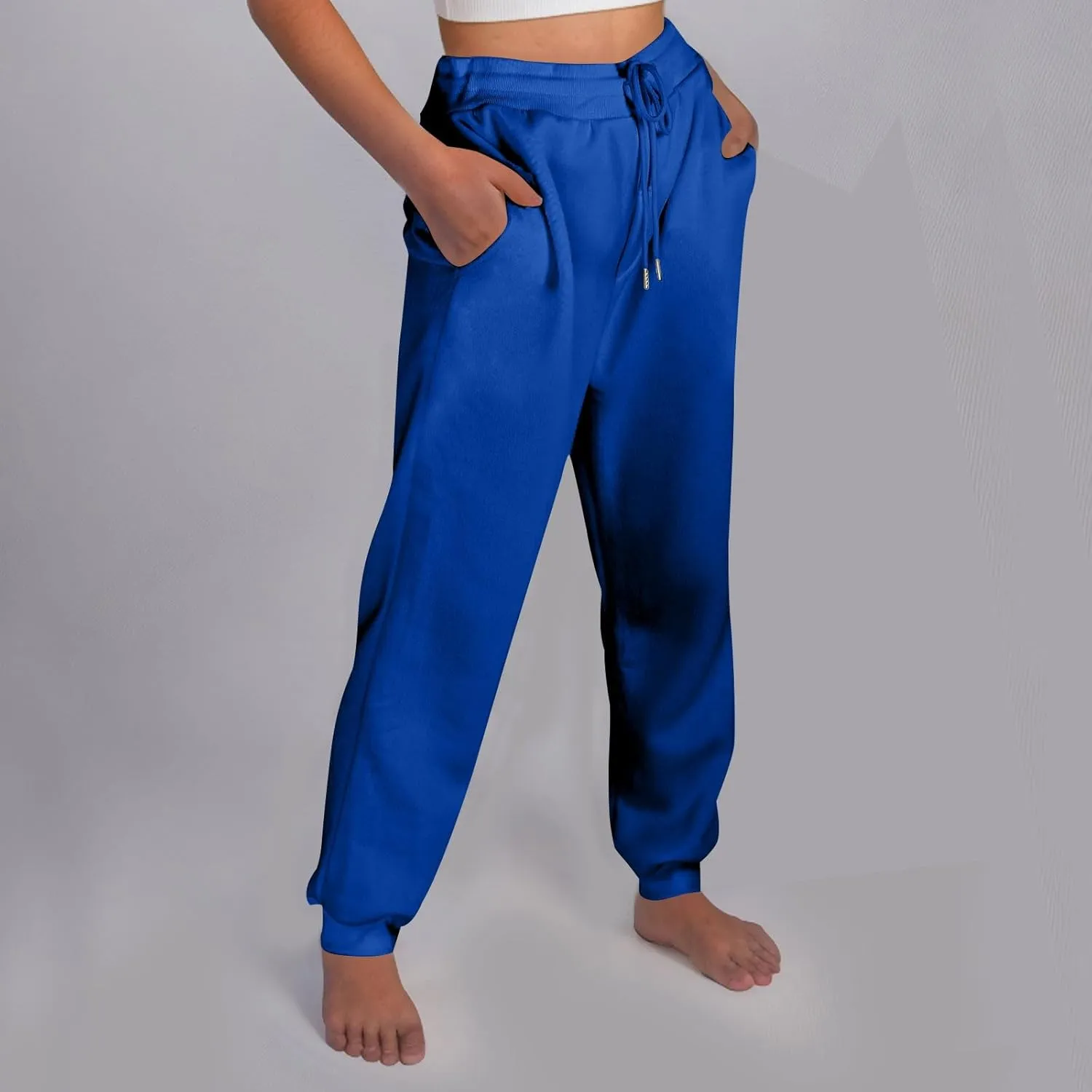 Jogger Sweatpants Women Baggy Comfy Elastic High Waisted Fleece Sweatpants Outdoor Workout Joggers w/Pockets