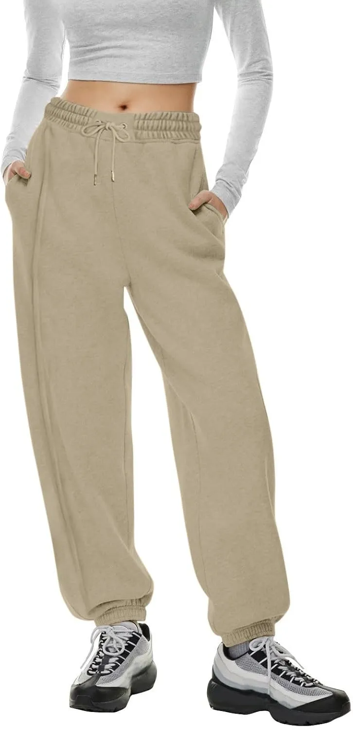 Jogger Sweatpants Women Fleece Drawstring High Waisted Joggers with Pockets Soft Workout Capri Loose Yoga Pants
