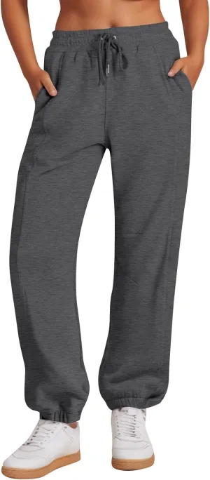 Joggers for Women Sweatpants with Pockets High Waist Drawstring Fleece Lined Cotton Joggers Track Cuff Workout Pants