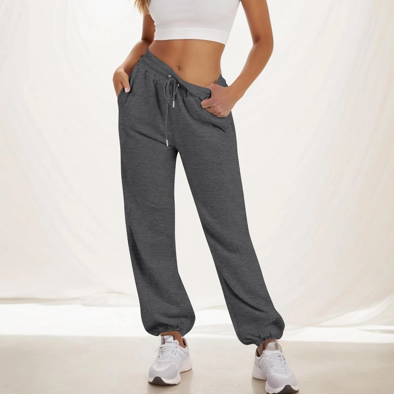 Joggers for Women Sweatpants with Pockets High Waist Drawstring Fleece Lined Cotton Joggers Track Cuff Workout Pants