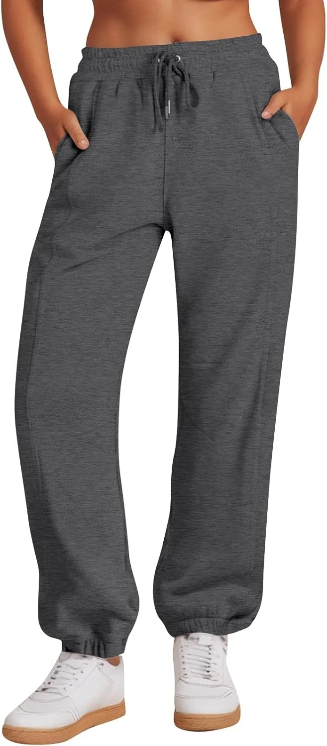 Joggers for Women Sweatpants with Pockets High Waist Drawstring Fleece Lined Cotton Joggers Track Cuff Workout Pants